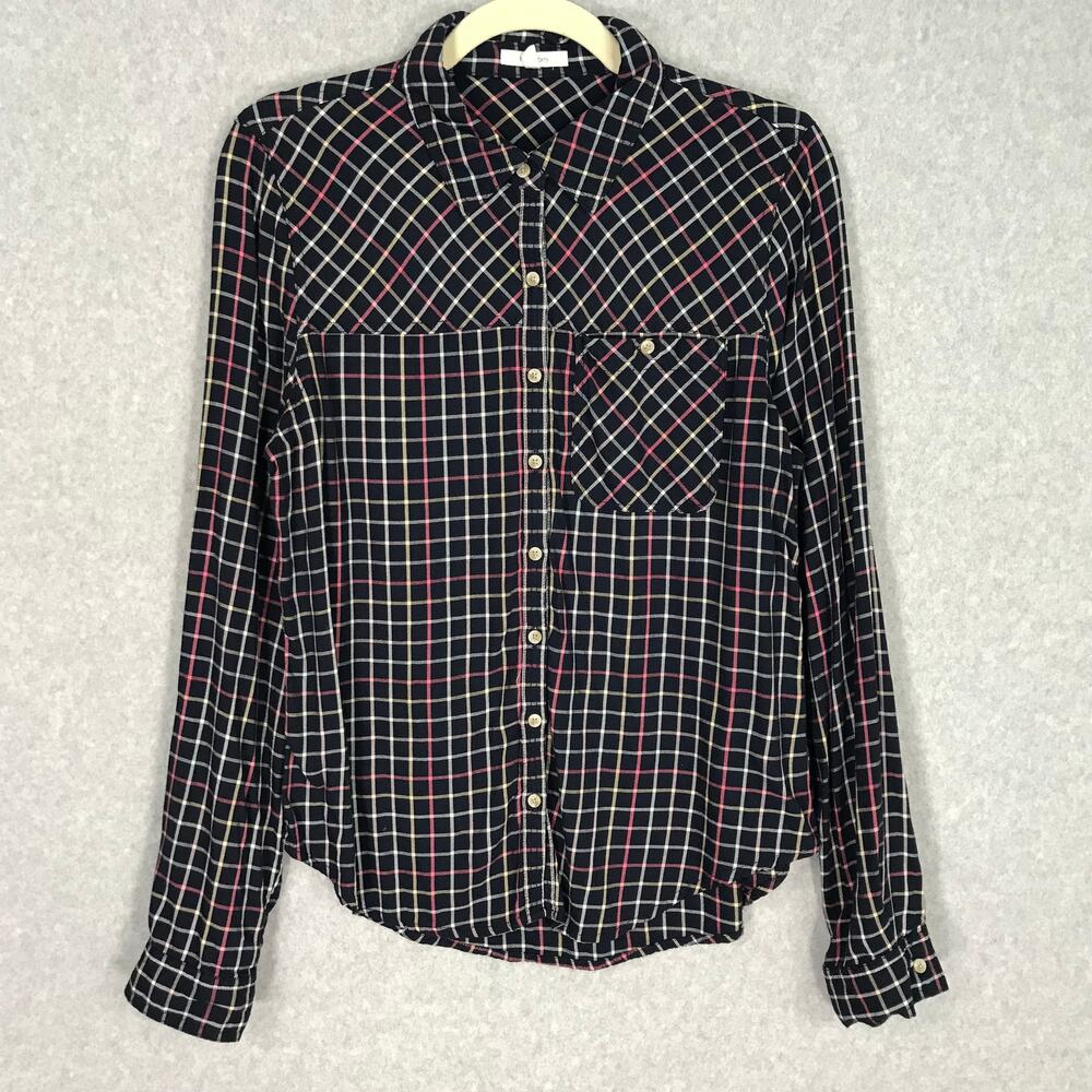 Maurices Shirt Womens Blue Pink Plaid‎ Button Classic Preppy Academia Everyday